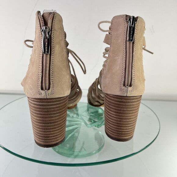 Vince Camuto Kaiann Heel Sandal Nude Suede Leather Lace Up Block Heel - Picture 5 of 9